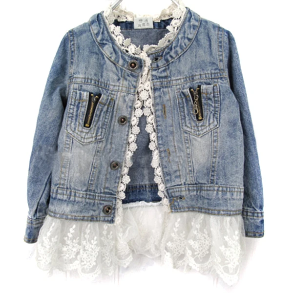 

Girl Kid Lace Cowboy Jacket Denim Top Button Costume Outfit Jean Coat 2-7T