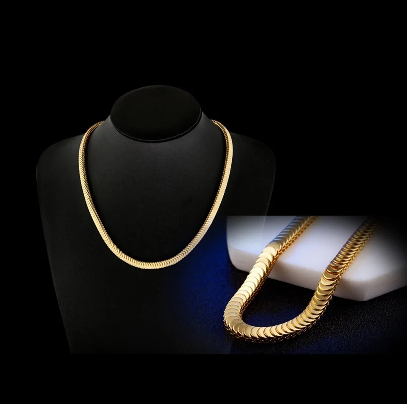 

Men 's Snake Chain Gold Color Stainless Steel Hiphop 7MM Big Chunky Choker Rap Necklace Jewelry 50cm Long