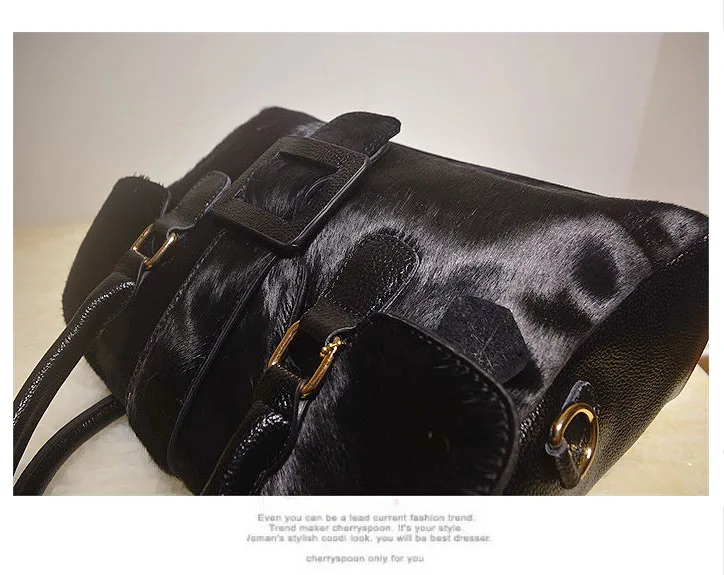 النساء شعر الخيل الطبيعي يد جلد طبيعي بوسطن حقيبة حقيبة Crossbody حقيبة 2019 الإناث الفاخرة ملابس علوية مميزة-حقائب بيد