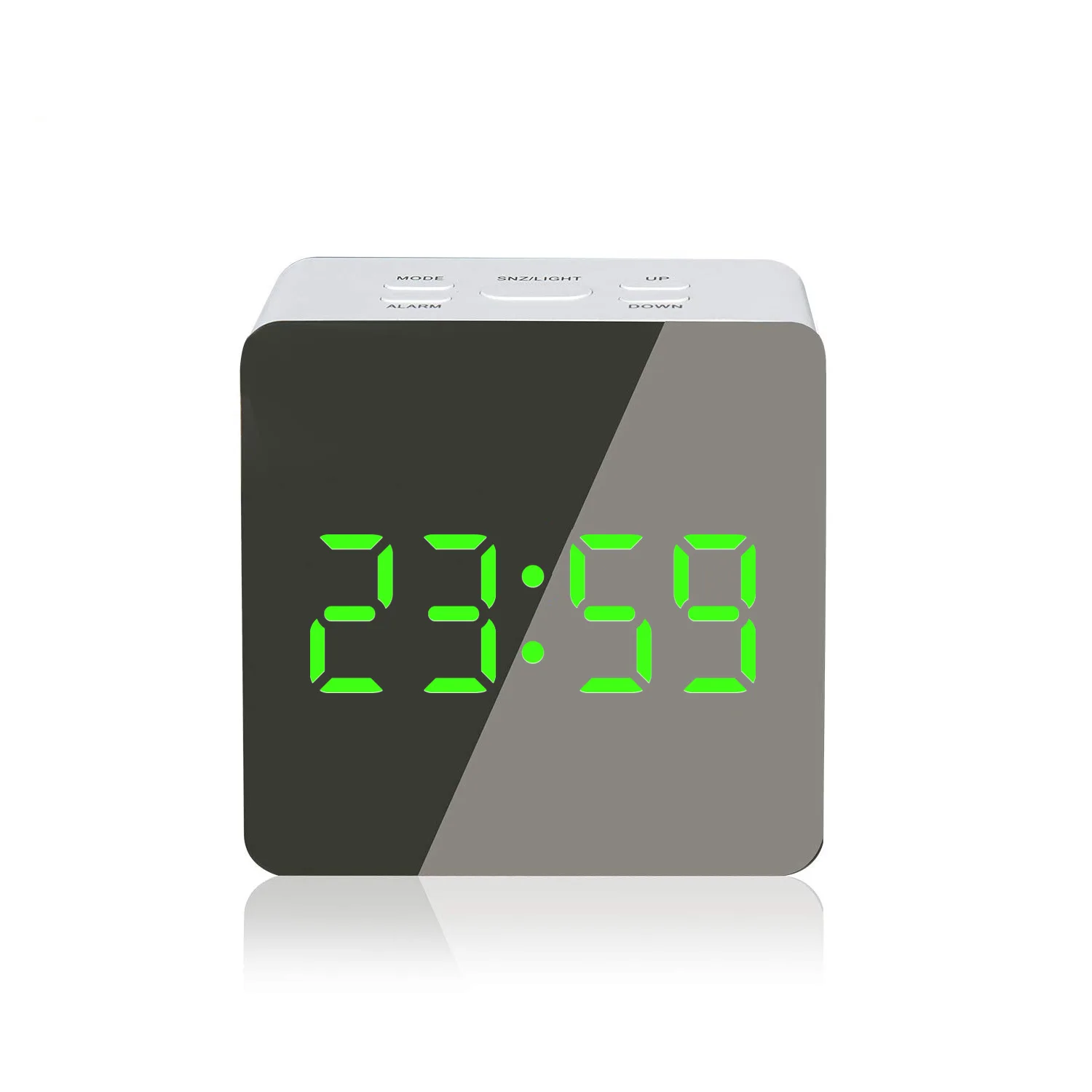 Светодиодный зеркальный цифровой будильник, Повтор, настольные часы, будильник, светильник, электронный, температура, USB, Despertador, домашний декор - Цвет: square green