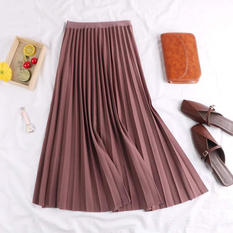 2019 New Spring Autumn Solid Color Large Pendulum Long Pleated Skirt Korean A-Line Elastic Waist tutu Skirt Women Maxi Skirts 2019 New Spring Autumn Solid Color Large Pendulum Long Pleated Skirt Korean A-Line Elastic Waist tutu Skirt Women Maxi Skirts