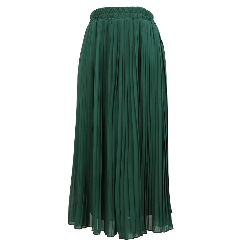 Summer Chiffon Midi Skirt Women Green Pleated Elasticity High Waist ...