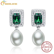 BONLAVIE натуральная Серьги с жемчугом естественный пресноводный жемчуг 925 пробы Серебряные серьги Ювелирные изделия из жемчуга для Для женщин свадебный подарок