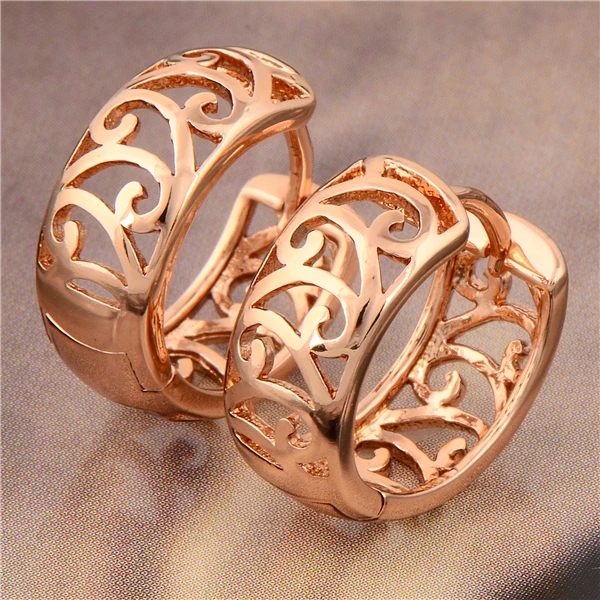 

GUSSIARRO Gift Package Wholesale Vintage Hollow Yellow / Rose Gold-Color Hoop Women Earrings No Nickel Free Shipping