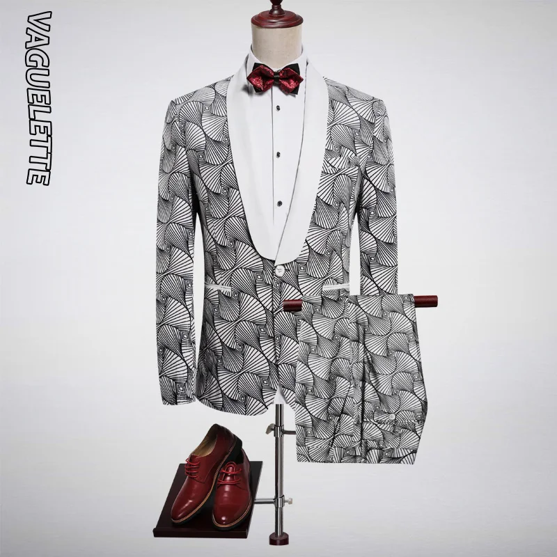 VAGUELETTE Geometric Printed Wedding Tuxedos For Men Elegant Shawl Collar Men Suit Fashion Stage Wear Slim Fit Groom Suits 2019 VAGUELETTE Geometric Printed Wedding Tuxedos For Men Elegant Shawl Collar Men Suit Fashion Stage Wear Slim Fit Groom Suits 2019