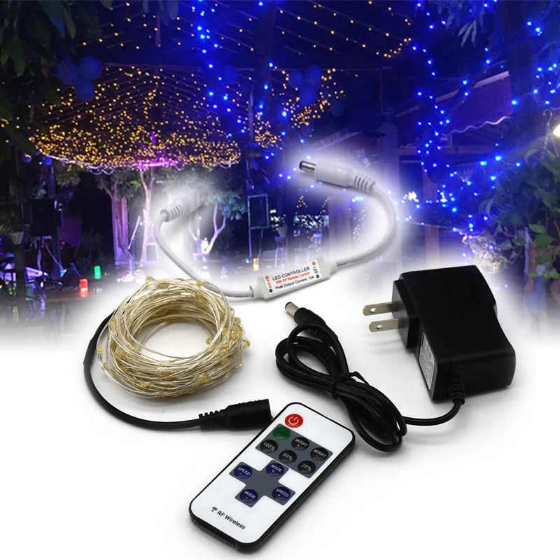 Z50 DC12V 5 м 10 м светодио дный полосы света Водонепроницаемый питанием RGB Медный провод праздничное освещение Гирлянда для Новогодние ёлки