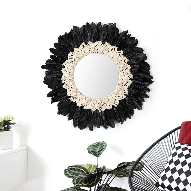 

Macrame Wall Hanging Handwoven Tapestry Feather Decorative Mirror Original Design Decorative Wall Hanging Room Decor Mirror