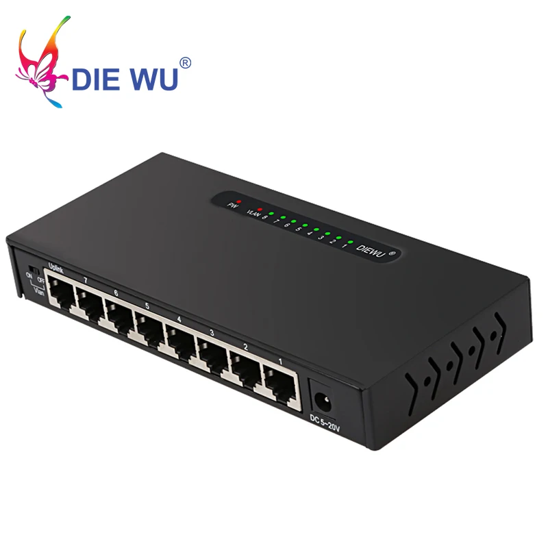 Diewu 8 портов 10/100 Мбит сетевой коммутатор ethernet концентратор корпус Железный soho сетевой адаптер Поддержка VLAN