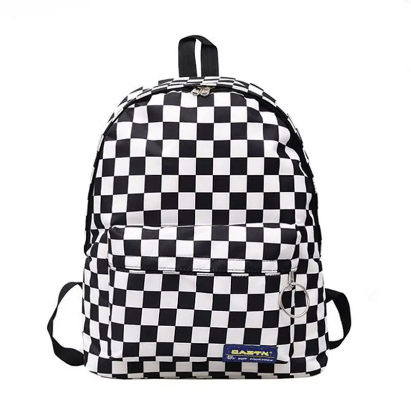 Backpack Black And White Plaid Printed Retro Bag Nylon Men Women Couple Student Campus Wind | Багаж и сумки