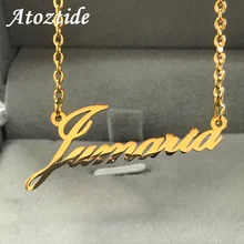 Atoztide, collar con nombre personalizado de acero inoxidable, superficie de espejo, Gargantilla dorada, collar con colgante, placa de identificación, regalo