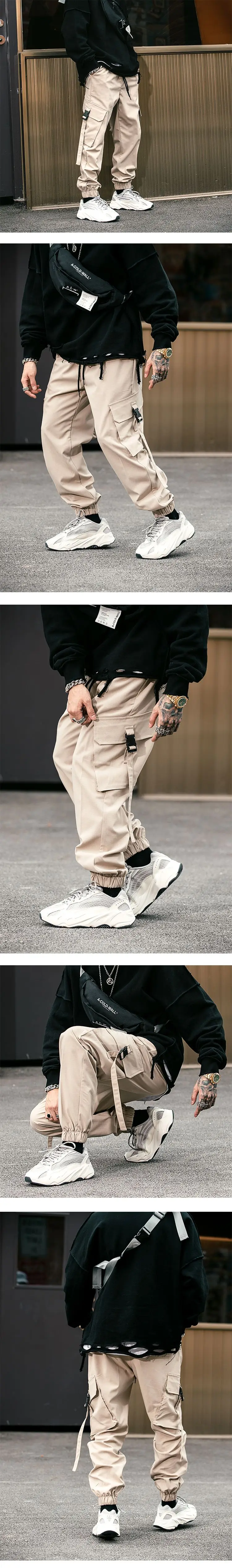 Хаки Пряжка ремни гарем карго Брюки мужские хип хоп с карманами мешковатый Jogger повседневные мужские штаны уличные брюки мужские s