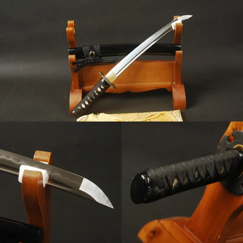 

Handmade Samurai Tanto Japanese Short Sword Folded Steel Clay Tempered Sword Battle Ready Full Tang Cutting Practice Short Knife