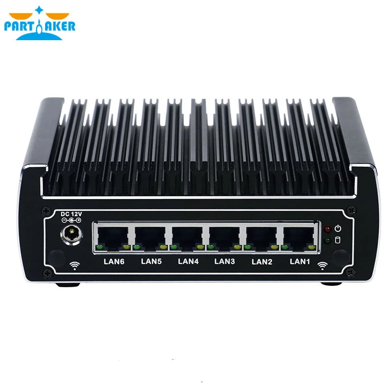 Черный 6 Lan безвентиляторный маршрутизатор с Intel Celeron 3855U 3865u DDR4 ram 4 * USB 3,0 портами PARTAKER Черный 6 Lan безвентиляторный маршрутизатор с Intel Celeron 3855U 3865u DDR4 ram 4 * USB 3,0 портами PARTAKER