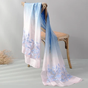 

Flower Embroidery Scarf For Women Luxury Brand Silk&Wool Shawls Wraps For Ladies 2019 Fashion Woman Scarves
