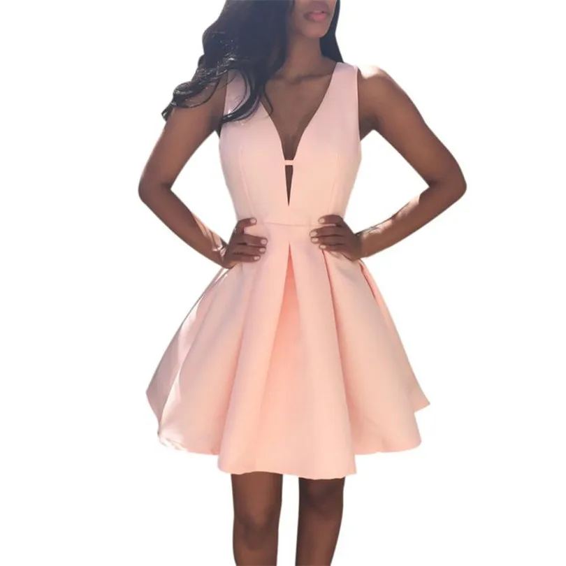 

JAYCOSIN Women Dress Women Summer Dress Vestidos Women Summer V Neck Sleeveless Cocktail Party Dress Women Dress Plus Size