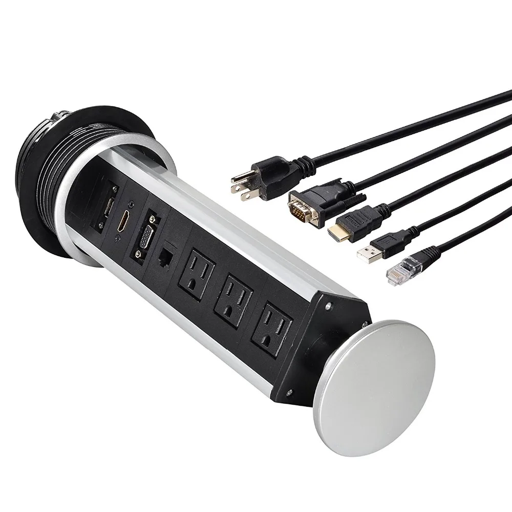 Kungfuking Retractable Pop Up Power Socket Outlet 3 US Plug USB / RJ45 / DHMI Port / VGA Port Built-in Surge Protector office Kungfuking Retractable Pop Up Power Socket Outlet 3 US Plug USB / RJ45 / DHMI Port / VGA Port Built-in Surge Protector office