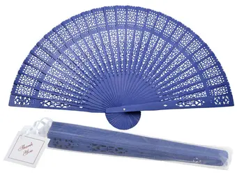 

[ Fly Eagle ] 8" Dark Blue Vintage Folding Original Wooden Carved Hand Fan Wedding Bridal Party Accessories