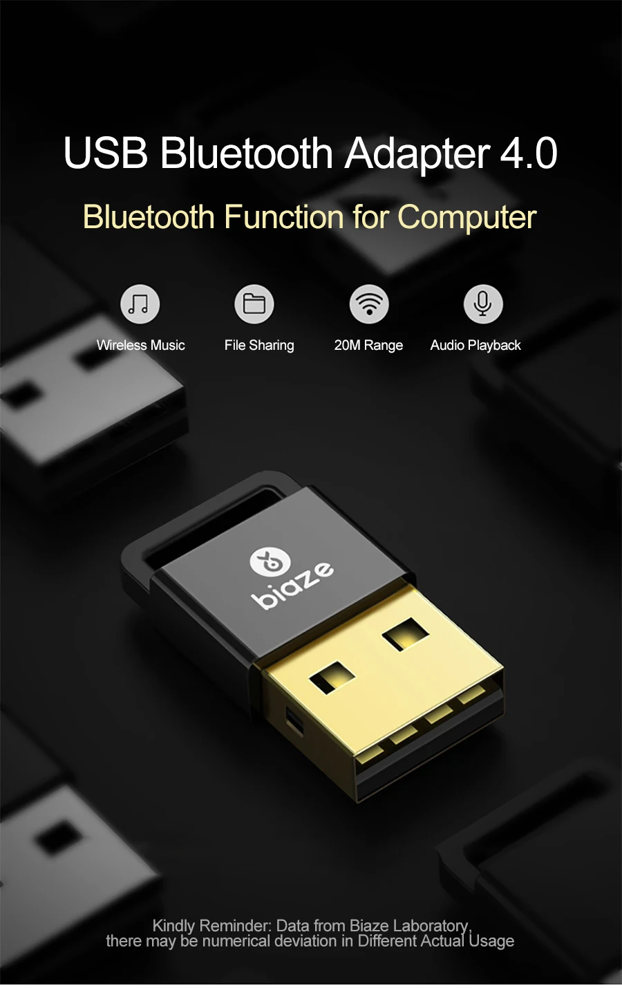 Biaze Bluetooth Adapter USB Dongle Laptop PC Wireless Mouse Bluetooth Speaker 4.0 Music Receiver USB Bluetooth Adapter v4.0 CSR