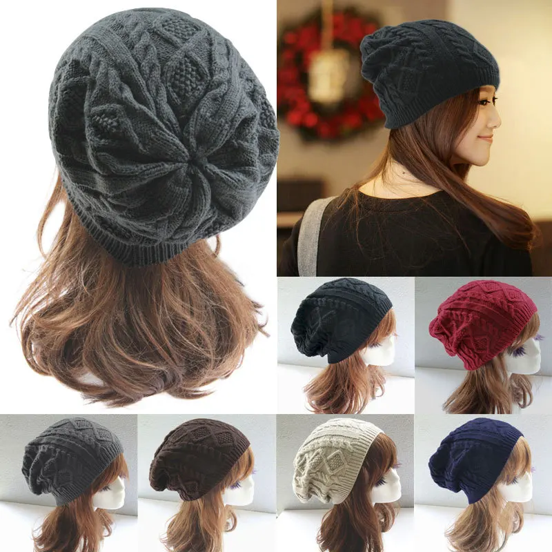 

Women New Design Caps Twist Pattern Women Winter Hat Knitted Sweater Fashion Hats 6 colors  Y1