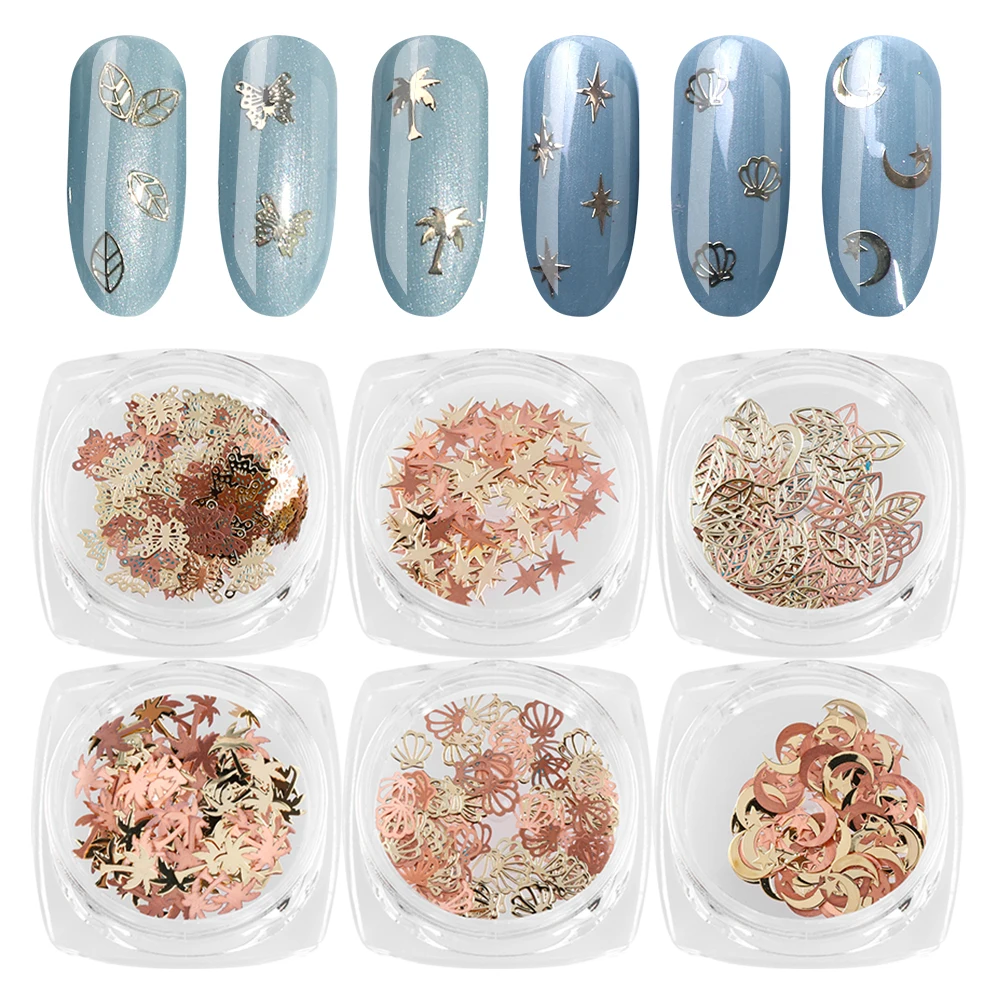 

1 Box Golden 3D Nail Art Decoration Hollow Metal Slice Spring Summer Design Nail Polish Sticker Tips DIY Manicure Jewelry Tool