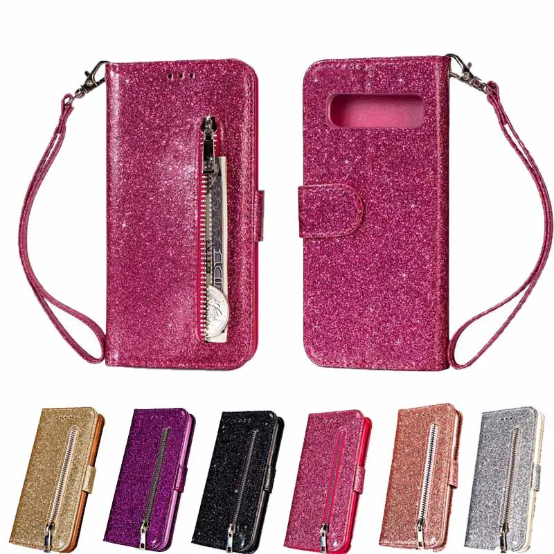 

Wallet Case For Samsung Galaxy S10 Plus S10e Flip Cover Zipper Glitter PU Leather Phone Bag Case For Samsung S10 S10e S10Plus