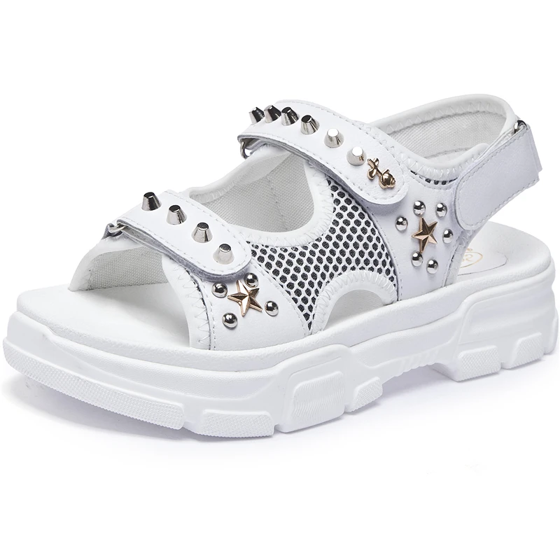 

Genuine Leather Rivet Gladiator Flat Platform Women's Sandals 2019 Summer Fashion Women Chunky Beach Sandal Woman Shoes QQ-179