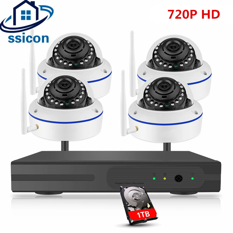 

4CH CCTV System Wireless 720P HD NVR 8PCS IR Outdoor Waterproof Dome Wifi Security Camera System Surveillance Kit