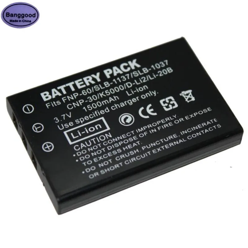

3.7V 1500mAh FNP-60 NP60 NP60 SLB 1137 1037 CNP-30 K5000 D-Li2 Li-20B Camera Battery For Fujifilm 50i F401 F601Z F410 M603