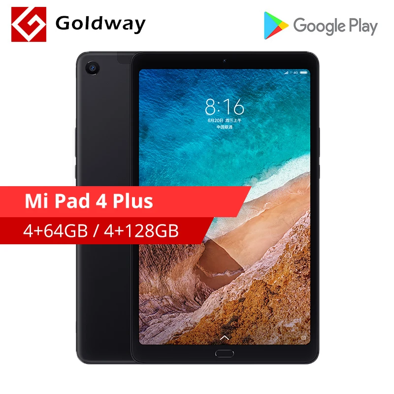 New Original Xiaomi Mi Pad 4 Plus 64GB/128GB Tablets 4 Snapdragon 660 AIE CPU 10.1'' 16:10 Screen Tablet AI Face ID 13MP 8620mAh
