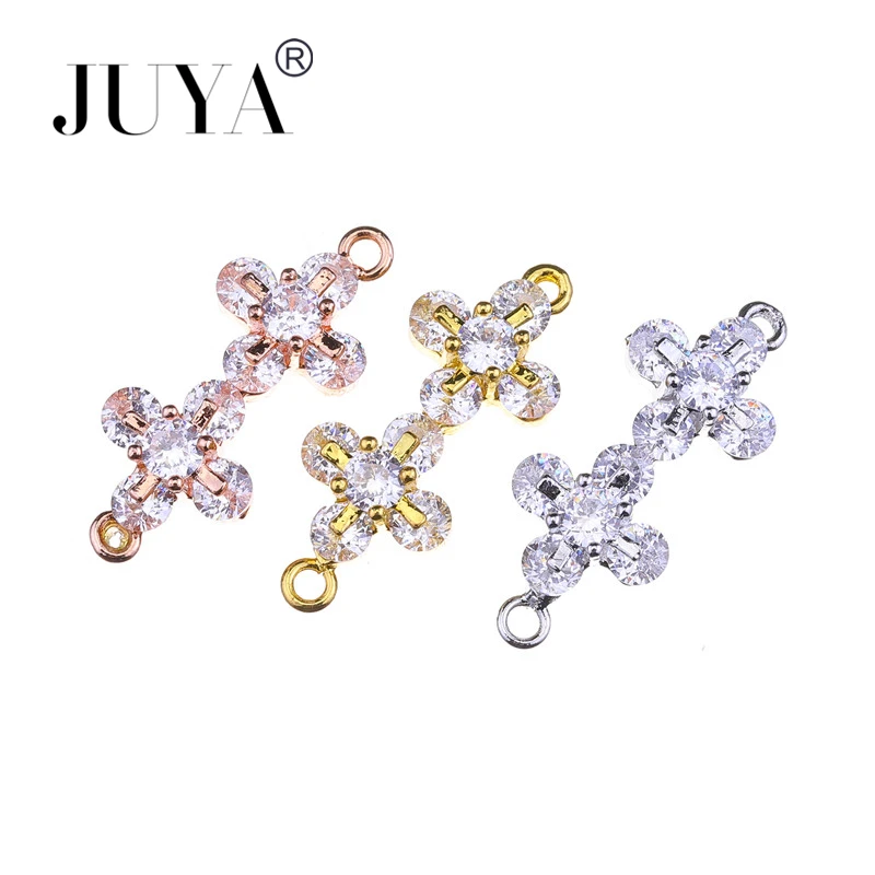 

JUYA Connectors for Jewelry Making Shiny Zircon Crystal Flowers Charms Bracelet Necklace Linker Diy Jewelry Findings For Women