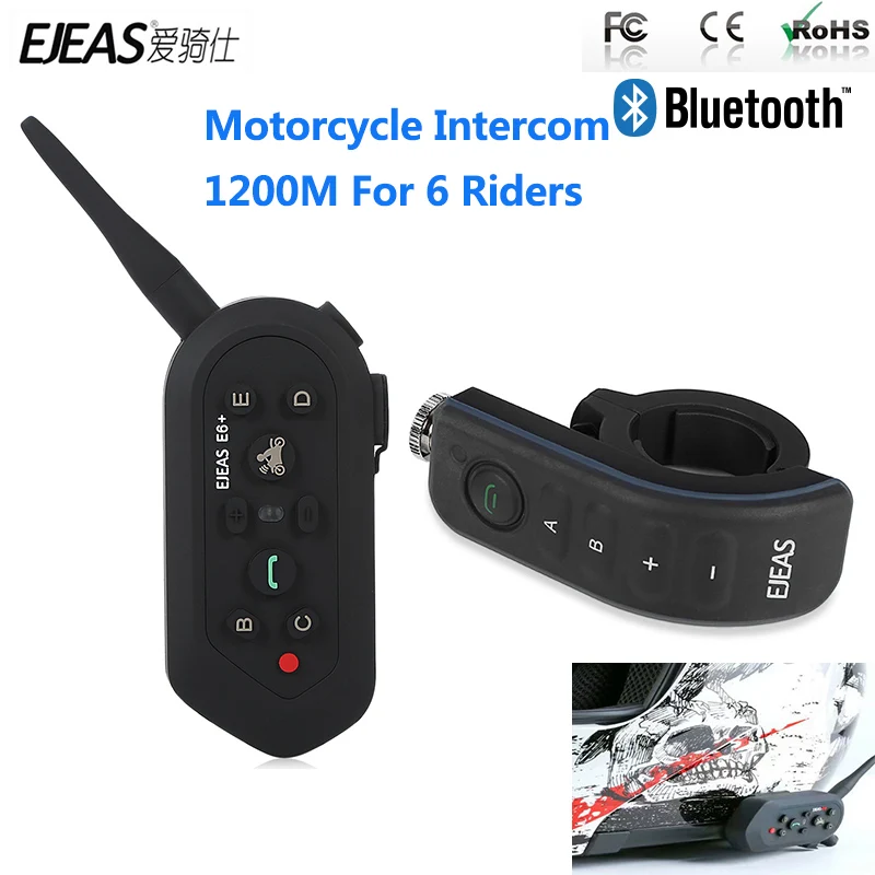 EJEAS E6+ 1200M Remote Control BT Motorcycle Helmet Headset Bluetooth