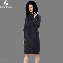 Пуховое пальто с меховым воротником женское длинное утепленное пальто выше колена размера плюс со съемной подкладкой новое поступление