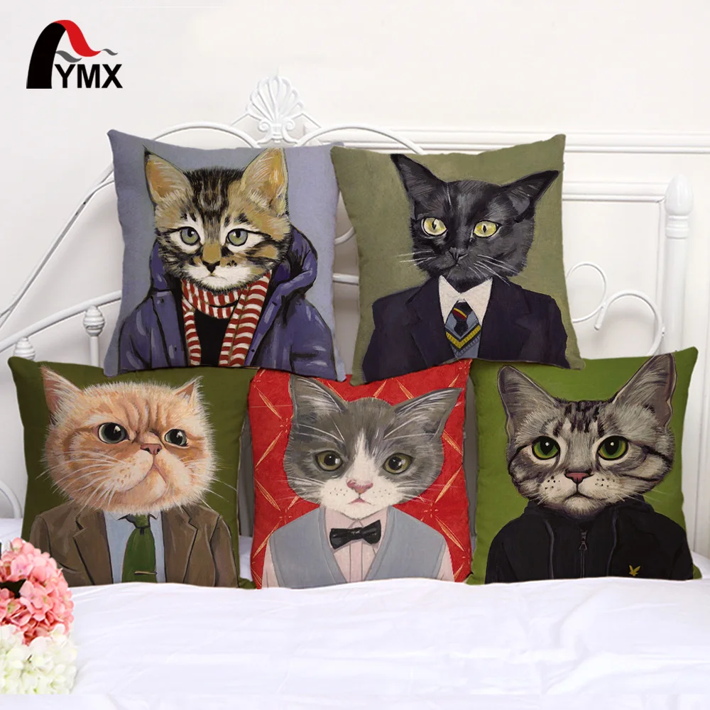 buy Cat Family Cushion Cover 45*45CM Animal Head Image Linen Pillow Cases Soft Chair Car Sofa Pillow Cover Window Home Decorative