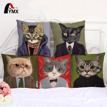 

Cat Family Cushion Cover 45*45CM Animal Head Image Linen Pillow Cases Soft Chair/Car/Sofa Pillow Cover Window Home Decorative