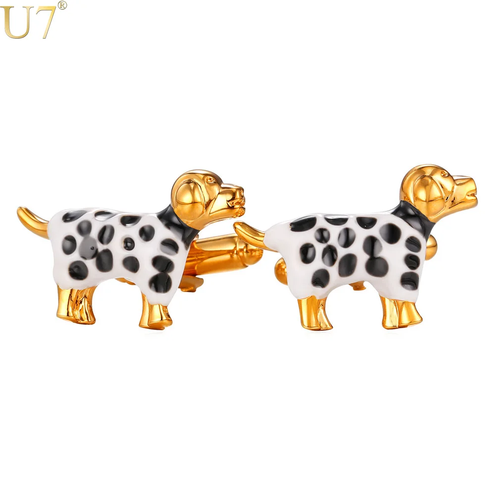 

U7 New Dalmatian Dog Cufflinks For Men Fashion Jewelry Trendy Gold Color Animal Cuff Buttons Dog Jewelry C016
