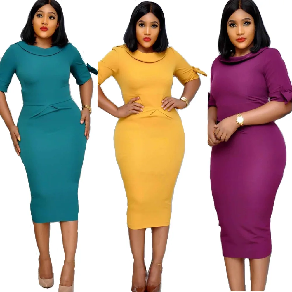 

2019 new arrival elegent fashion style summer african women plus size knee-length dress M-XXL