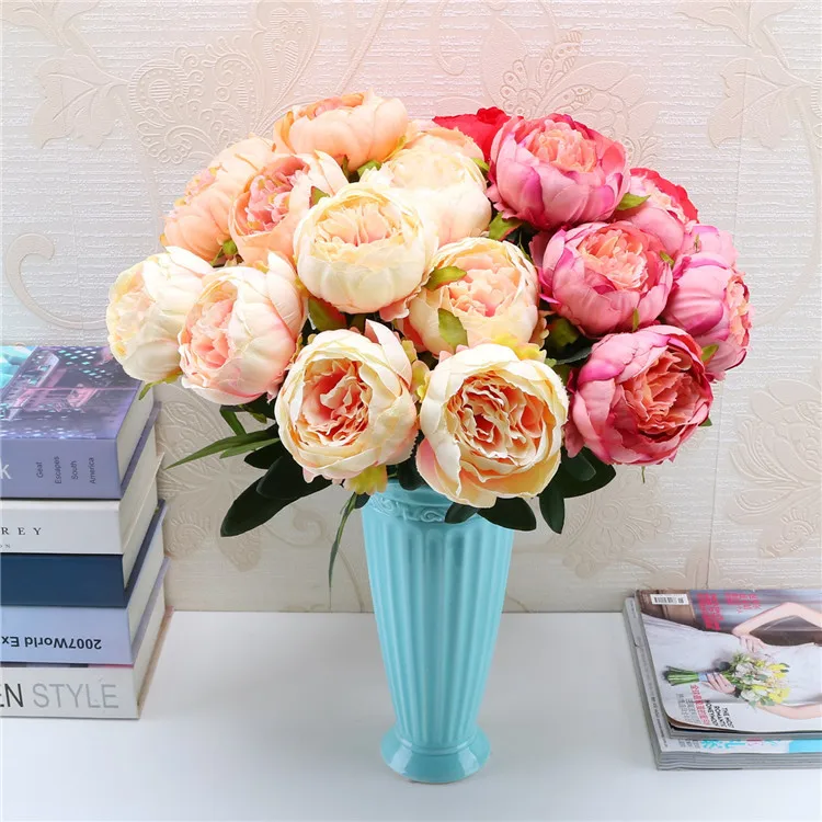 7 heads/bunch Artificial Peony Flowers for Wedding Bouquet Fake Flower for Home Garden Party Decoration DIY Bride Wreath Garland