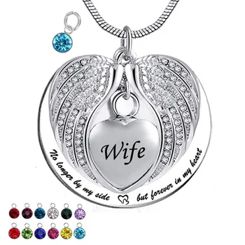

Unisex Angel Wing Memorial Keepsake Ashes Urn Pendant Birthstone Necklace,No Longer by My Side But Forever in My Heart