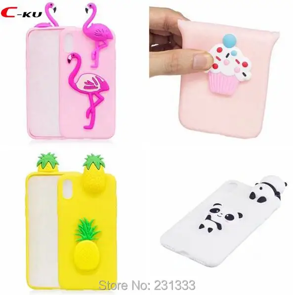 

C-ku 3D Cartoon Flamingo Soft TPU Case For Iphone X XS 8 7 PLUS 6 6S SE 5 5S Cute Ice Cream Unicorn Cactus Panda Skin Cover 1pcs