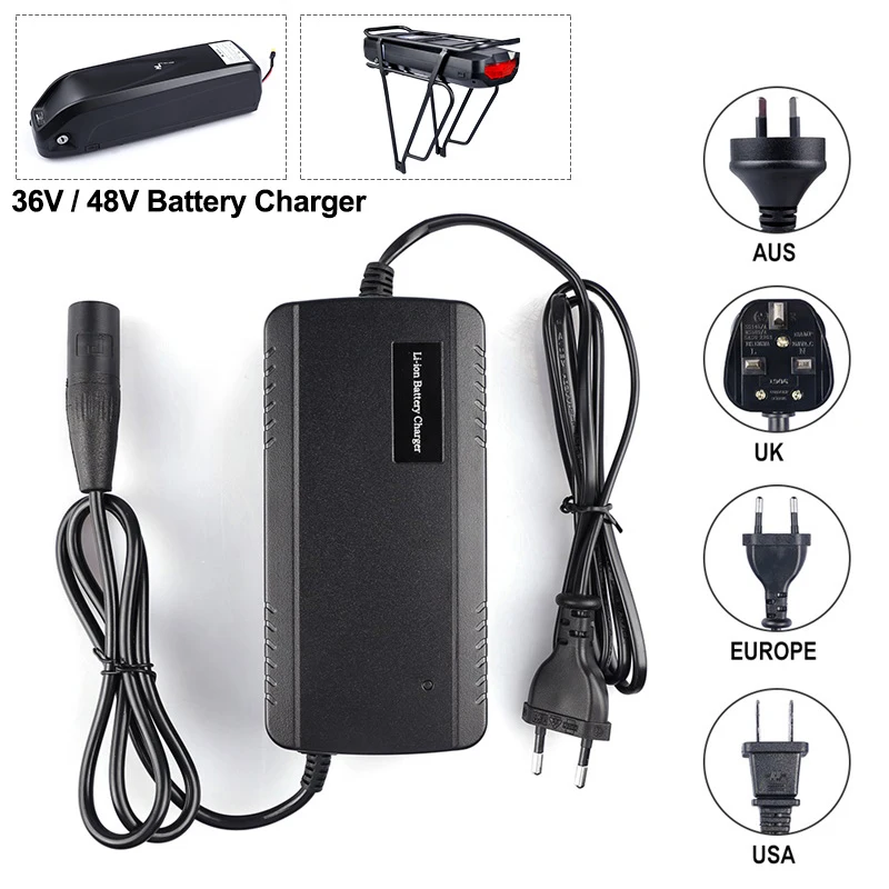Sale EU US AU UK Li-ion Battery Charger Microphone Plug Hailong 36V 48V 17.5Ah 12Ah E-bike Charger Input 110V-240V Output 54.6V 2.0A 0