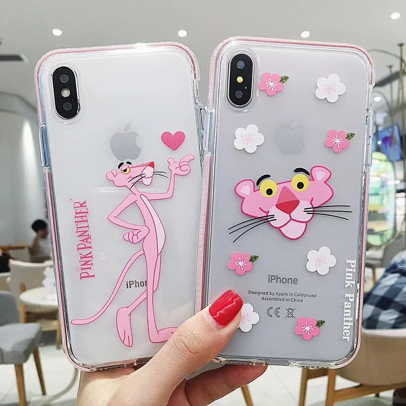 

Pink Panther Patterned Case For iPhone 6 6s 7 Plus Cover Transparent Soft Silicone Protect Cover For iPhone 8 Plus X Capa
