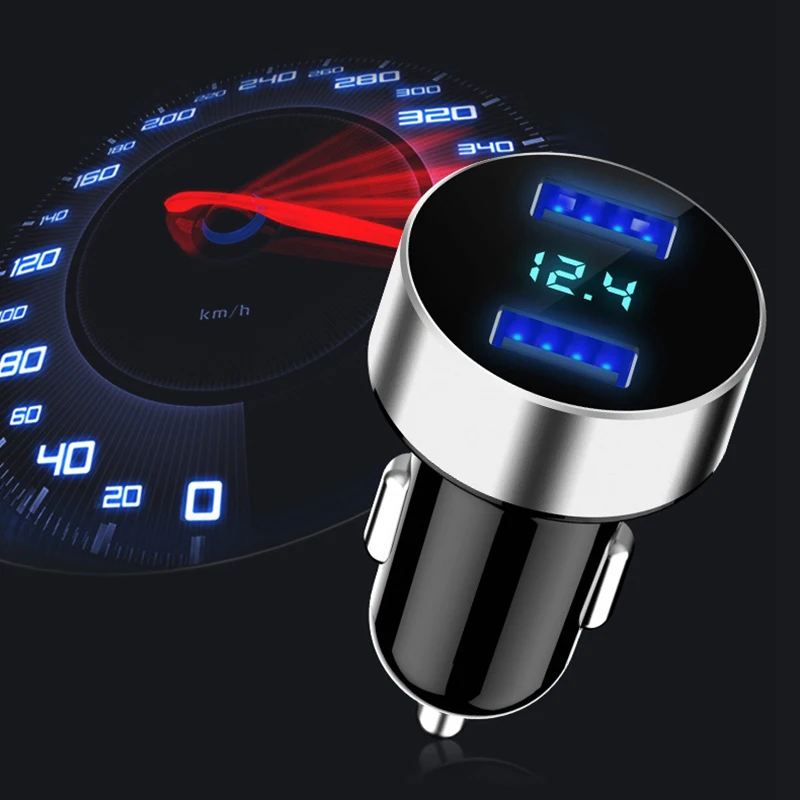 

12V-24V Dual USB Car Charger Adapter 4.8A Digital LED Voltage/Current Display Auto Vehicle Metal Charger for Smart Phone