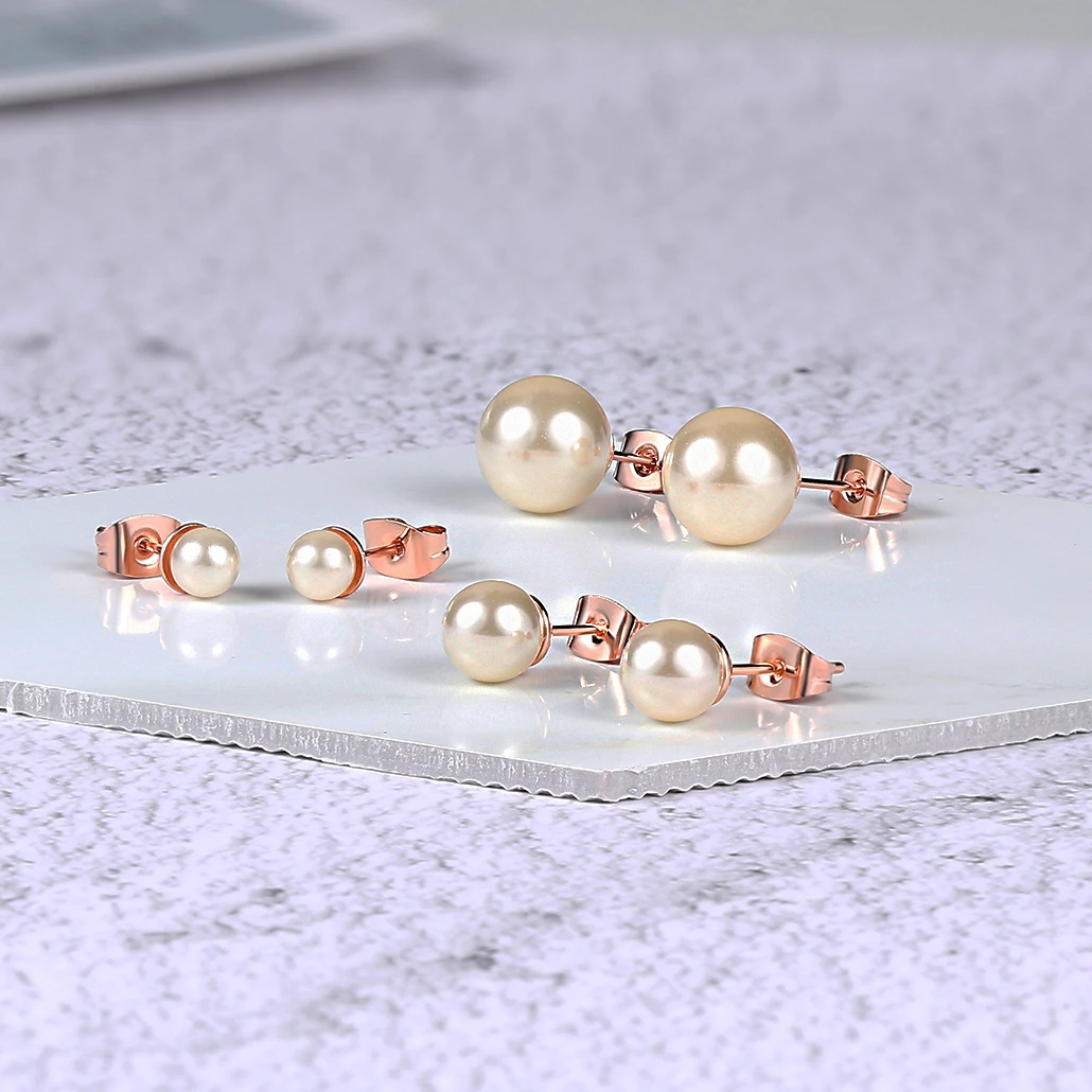 

Cute Pearls Stud Earrings for Women Rose White Gold Color AAA+Cubic Zirconia 3 Size Perfect Fashion Jewelry E240
