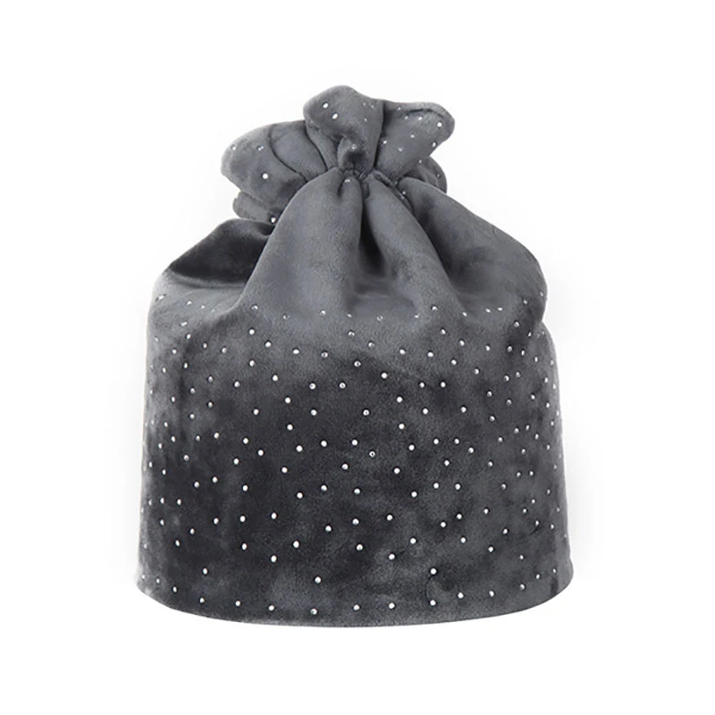 Women Bun Messy Ponytail Beanie Autumn Winter Lady Stretch Rhinestone Hats Warmer Female Brand New Turban Cap Head Warm CP0224 (1)