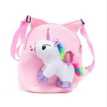 

Children School Backpack Cartoon Rainbow Unicorn Design Soft Plush Material For Toddler Baby Girls Kindergarten Kids School Bags