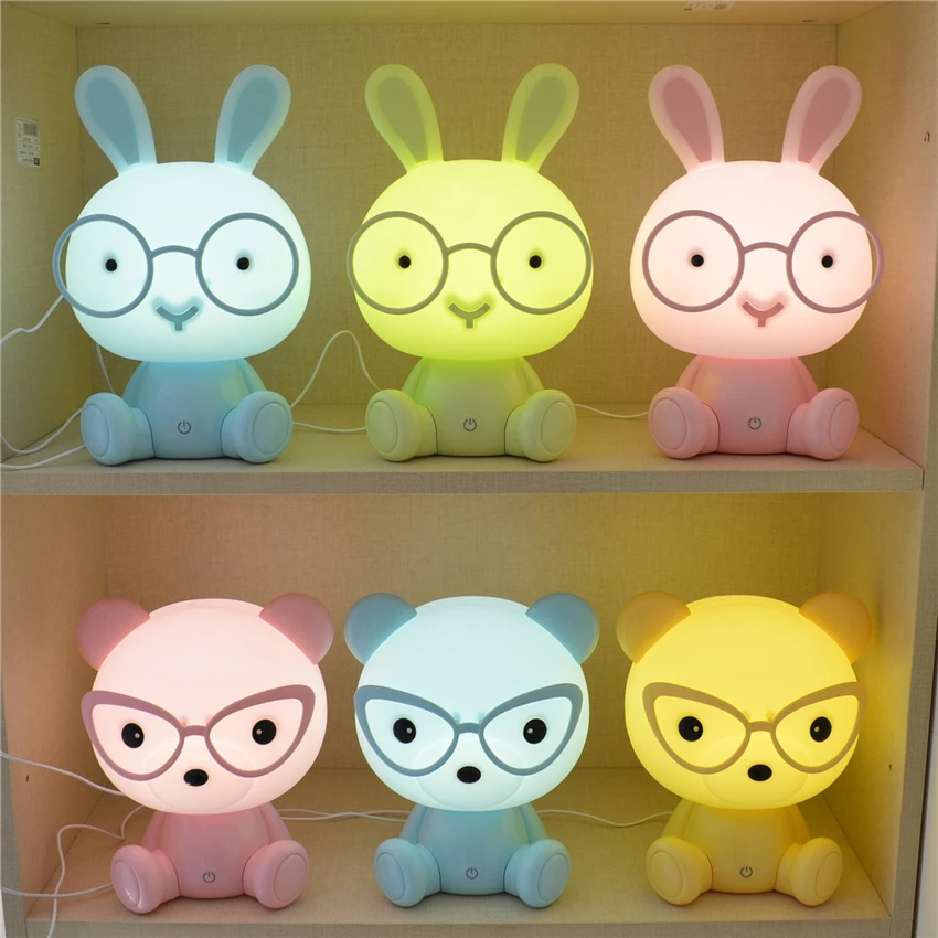 Bonito dos Desenhos Menina das Crianças Mesa de Cabeceira Luminárias de Alimentação do Bebê Coelho Animados Urso Escurecimento Night Lights Presente Quarto Noite Lâmpadas 16 Quarto Mesa de Cabeceira Noite Lâmpadas Luminárias de Alimentação Do Bebê
