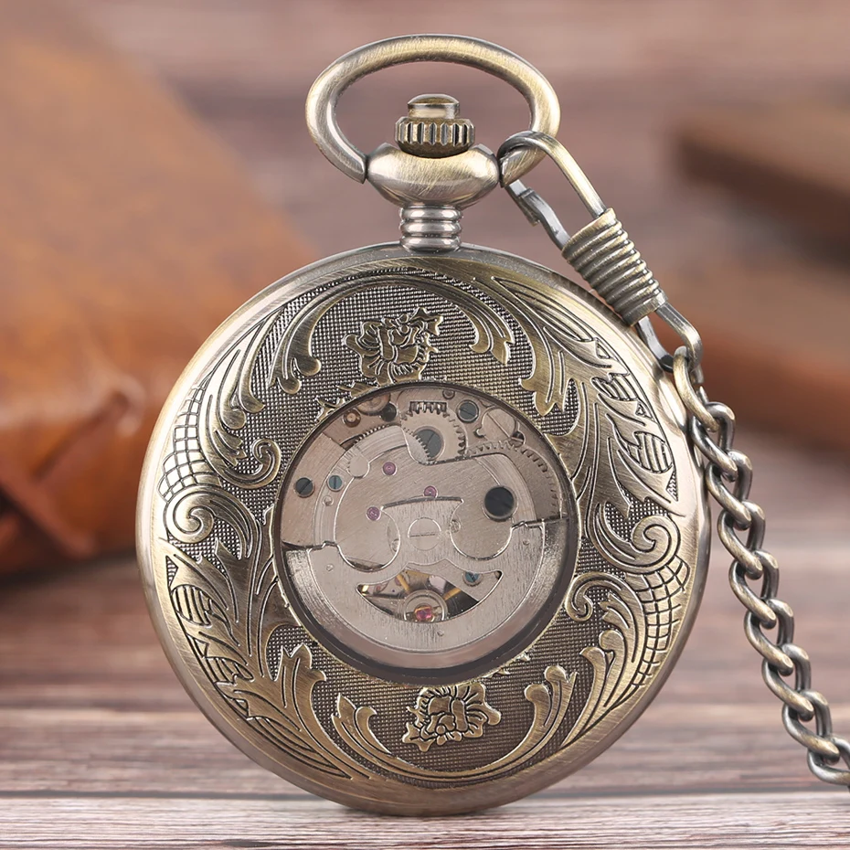  Vintage Roman Numbers Mechanical Pocket Watches Men Women Automatic Kylin Hollow Fob Clock Exquisite Gift For Xmas Birthday  (2)