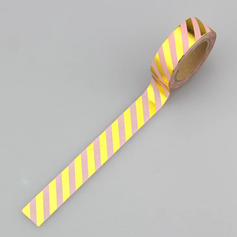 1X размер 15 мм* 10 м Kawaii Скрапбукинг инструменты DIY полосы, золотой розовый синий ананас и точки японская бумага фольга васи ленты маскировки - Цвет: gold stripes on pink