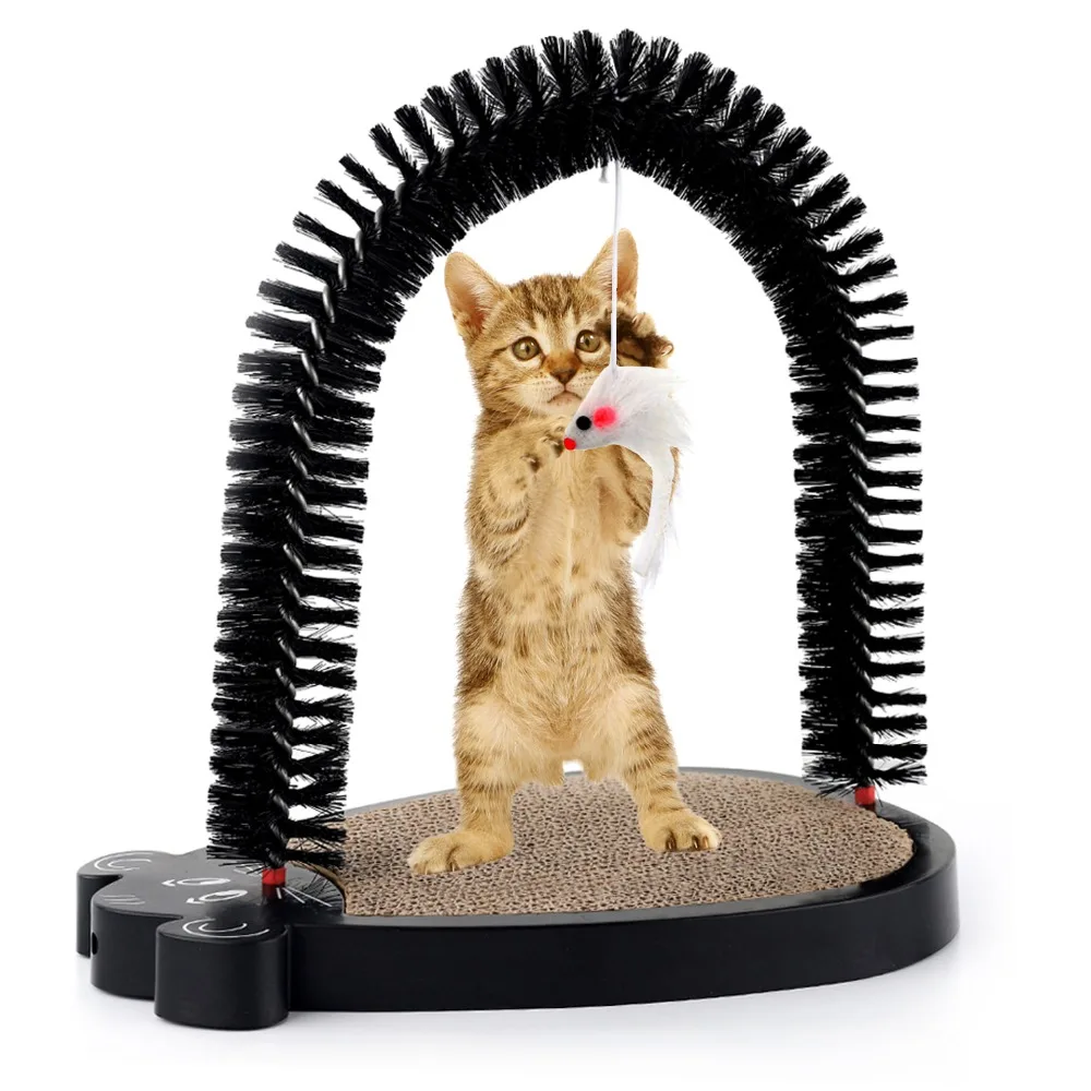 

3 in 1 Cute Mouse Cat Toys PET Self-Grooming Bristles with Hanging Sound White Mouse and Corrugated Paper Pad for Cat Scratching