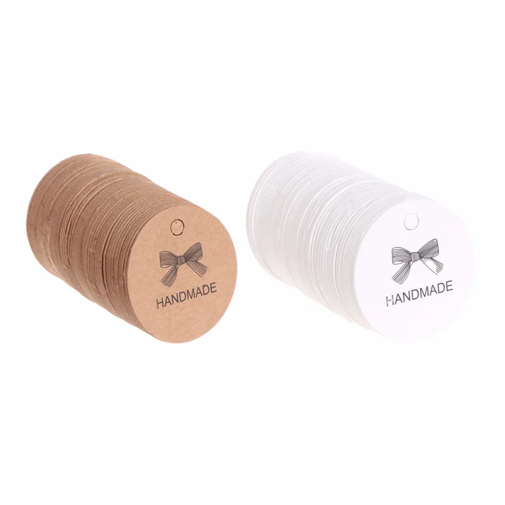 

JAVRICK 2017 New Arrival 100 Pcs 1.65" Kraft Gift Label Tags HANDMADE DIY Gift Box Wedding Favors Brown/White Color